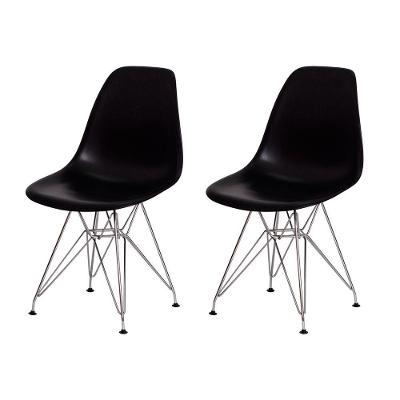 Kit 2 Cadeiras Eiffel Eames Preta Base Cromada