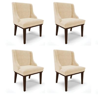 Kit 04 Cadeiras De Jantar Suede Bege Base Fixa Madeira