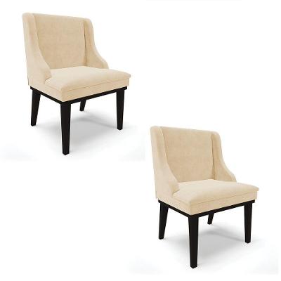 Kit 02 Cadeiras De Jantar Liz Suede Base Madeira Preto Bege