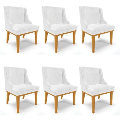 Kit 06 Cadeiras Corano Branco Base Madeira Castanho