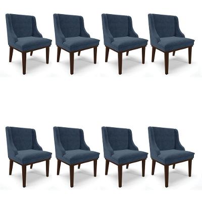 Kit 08 Cadeiras De Jantar Suede Azul Marinho Base Madeira