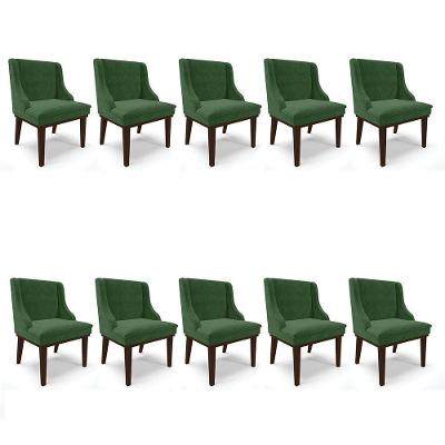 Kit 10 Cadeiras De Jantar Suede Verde Base Fixa Madeira