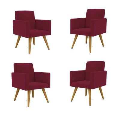 Kit 4 Cadeiras Recepção Poltrona Escritório marsala