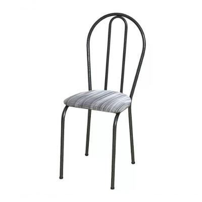 Cadeira Tubular Cromo Preto 004 Assento Linho Linho
