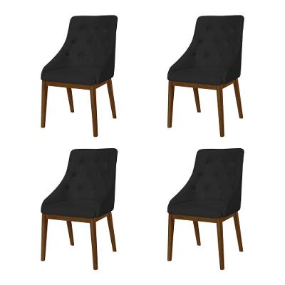 Kit 4 Cadeiras De Jantar Estofada Capitonê Veludo Preto Base Madeira Maciça Imbuia Preto