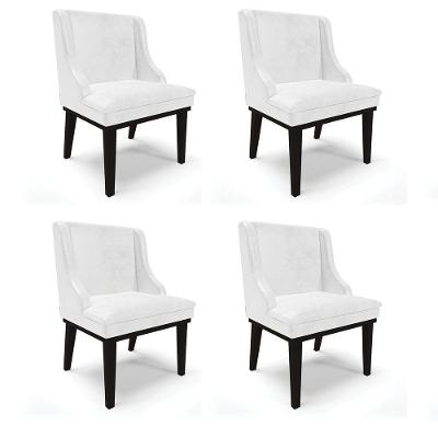 Kit 04 Cadeiras De Jantar Base Fixa Madeira Preto Cor Branco