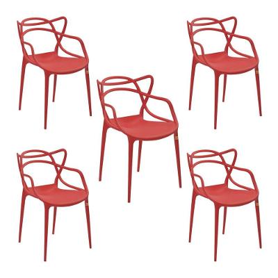 Kit 5 Cadeiras Decorativas Sala e Cozinha Feliti pp Vermelha