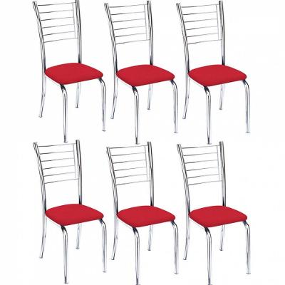 Kit 6 Cadeiras Iara Cromada Para Cozinha Vermelho