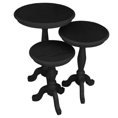 Conjunto 3 Mesas de Apoio Lateral Redonda Madeira Maciça Jovi Preto Fosco Gran Belo
