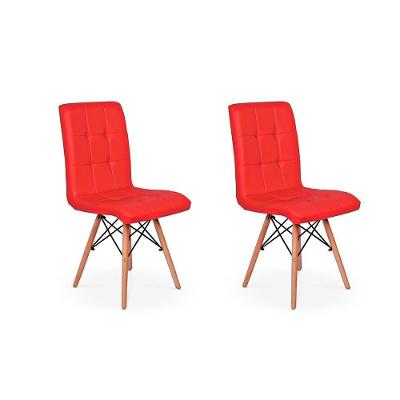 Conjunto 2 Cadeiras Eiffel Gomos Estofada Base Madeira Vermelha