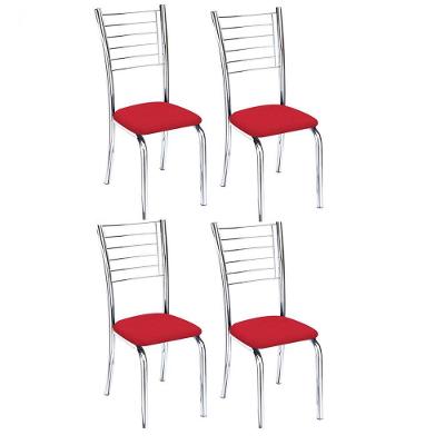Kit 4 Cadeiras Lara Cromada Para Cozinha-Assento Sintético Vermelho-Gat Magazine