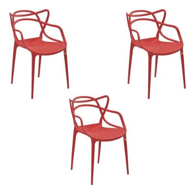 Kit 3 Cadeiras Decorativas Sala E Cozinha Feliti Vermelha