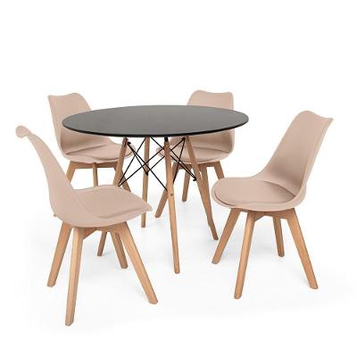 Kit Mesa Jantar Eiffel 100cm Preta + 04 Cadeiras Leda Nude