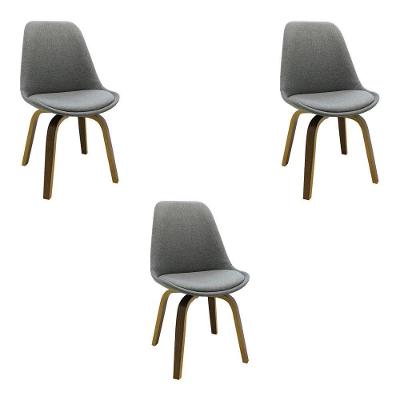 Kit 3 Cadeiras Decorativas Sala E Escritório Softline Linho Cinza G56 - Gran Belo