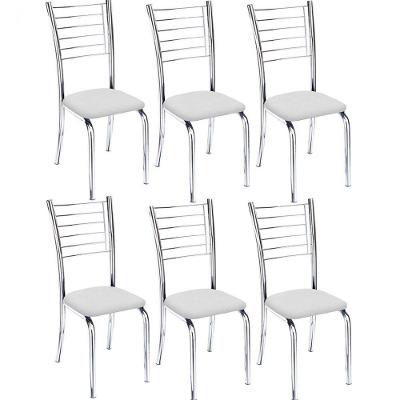 Kit 6 Cadeiras Lara Cromada Para Cozinha Branco