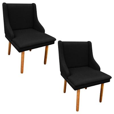 02 Cadeiras Sala de Jantar Linho Pés Palito Cor Preto