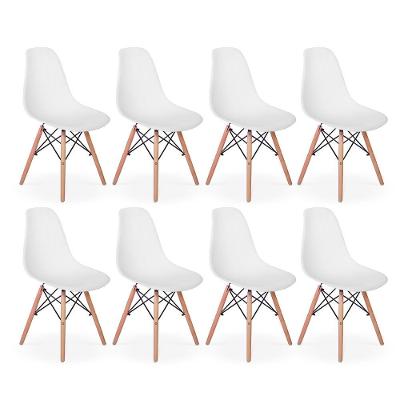 Conjunto 8 Cadeiras Charles Eames Eiffel Wood Base Madeira - Branca