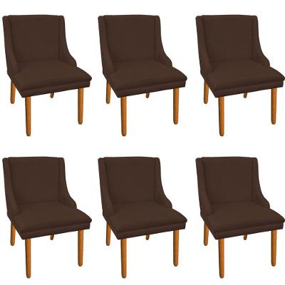 06 Cadeiras de Jantar Suede Pés Palito Castanho Marrom