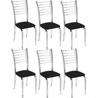 Kit 6 Cadeiras Lara Cromada para Cozinha corino Preto