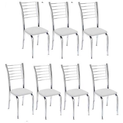 Kit 7 Cadeiras Lara Cromada Para Cozinha Branco