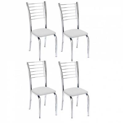 Kit 4 Cadeiras Iara Cromada Para Cozinha Branco