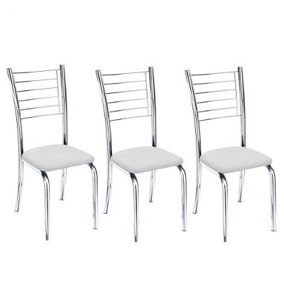 Kit 3 Cadeiras Lara Cromada Para Cozinha Branco