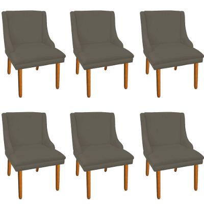 06 Cadeiras de Jantar Suede Pés Palito Castanho Marrom Rato