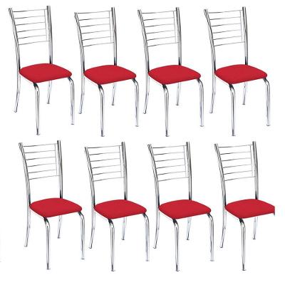 Kit 8 Cadeiras Iara Cromada Para Cozinha-Assento Vermelho-Gat Magazine