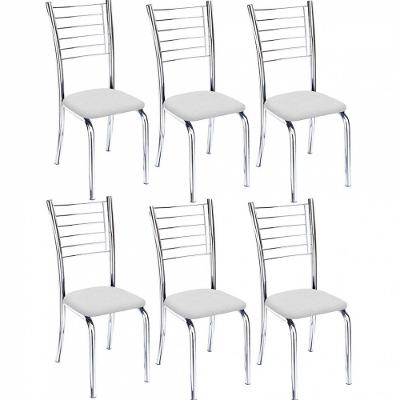 Kit 6 Cadeiras Iara Cromada para Cozinha corino Branco