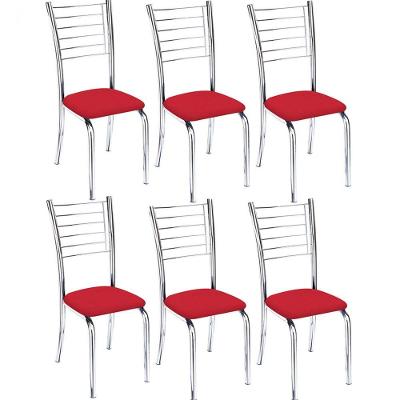 Kit 6 Cadeiras Lara Cromada Para Cozinha Vermelho