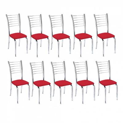 Kit 10 Cadeiras Lara Cromada Para Cozinha Vermelho