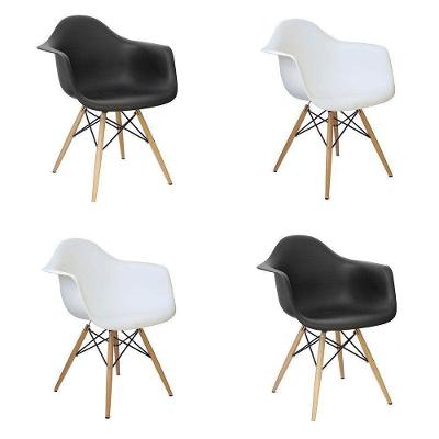Kit 4 Cadeira Charles Melbourne Madeira Branco Preto Facthus