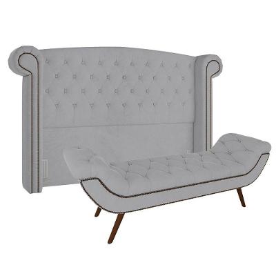 Cabeceira Cama Box Casal King 195cm Provença Com Calçadeira Vêneto P02 Veludo Cinza - Mpozenato