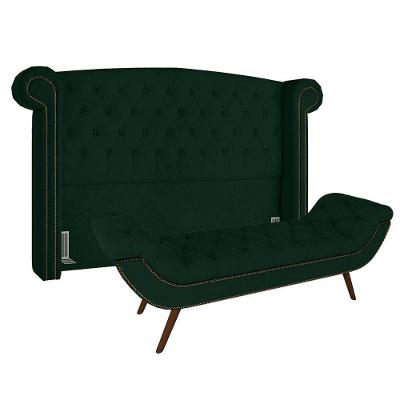 Cabeceira Cama Box Casal 140cm Provença Com Calçadeira Vêneto P02 Veludo Verde Musgo - Mpozenato