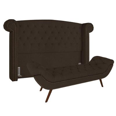 Cabeceira Cama Box Casal 140cm Provença Com Calçadeira Vêneto P02 Veludo Marrom - Mpozenato