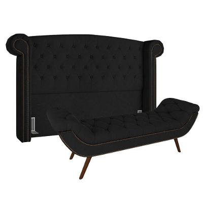 Cabeceira Cama Box Casal 140cm Provença Com Calçadeira Vêneto P02 Veludo Preto - Mpozenato