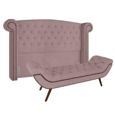 Cabeceira Cama Box Casal 140cm Provença Com Calçadeira Vêneto P02 Veludo Rosê - Mpozenato