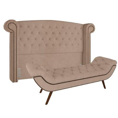Cabeceira Cama Box Casal 140cm Provença Com Calçadeira Vêneto P02 Veludo Bege