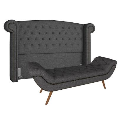 Cabeceira Cama Box Casal 140cm Provença Com Calçadeira Vêneto P02 Linho Chumbo