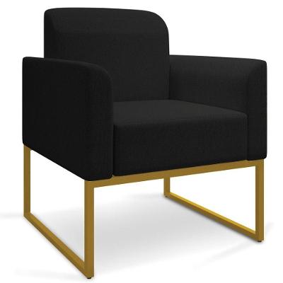 Poltrona Decorativa Base Industrial Dourada A79 Linho Preto