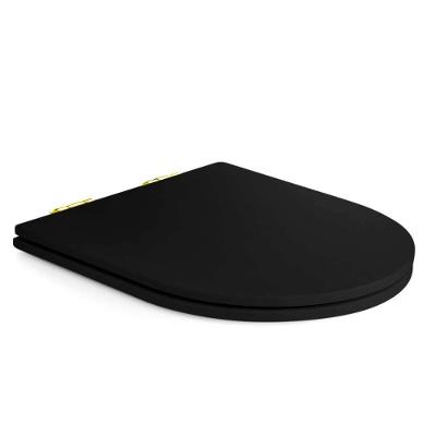 Assento Poliester Soft Close Carrara Preto Fosco Para Vaso Deca Com Ferragem Dourada