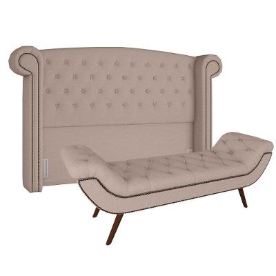 Cabeceira Cama Box Casal 140cm Provença Com Calçadeira Vêneto P02 Linho Bege Cru - Mpozenato