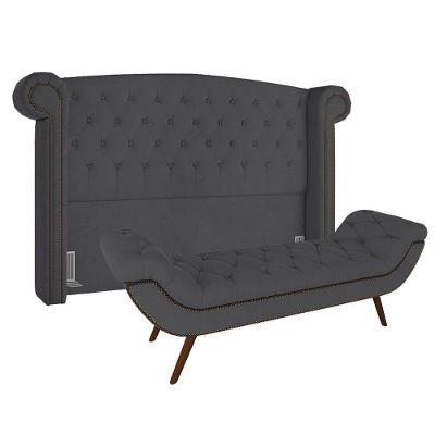 Cabeceira Cama Box Casal 140cm Provença Com Calçadeira Vêneto P02 Veludo Chumbo - Mpozenato