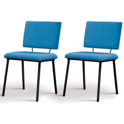Kit 2 Cadeiras Estofadas Base Em Aço F38 Azul Jeans
