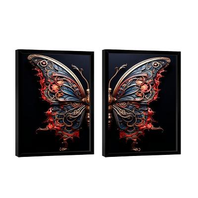 Dupla De Quadros Borboleta Azul Vermelha -- Br Artes
