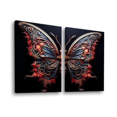 Dupla De Quadros Borboleta Azul Vermelha -- Br Artes