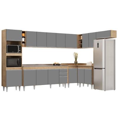 Armário De Cozinha Modulada De Canto 9 Peças Cp06 Balcão Com Pia Inox Castanho/cinza - Lumil