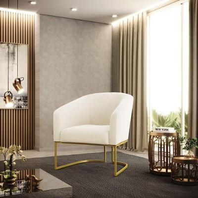 Kit 02 Poltronas Stella Veludo Bege Base Metálica Industrial Dourado - D'rossi