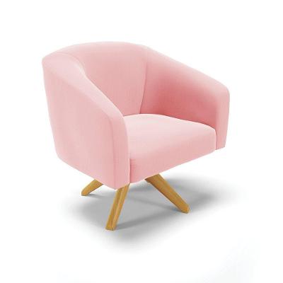 Poltrona Giratória Stella Suede Base Madeira Ma30 - D'rossi Cor Rosa Bebê