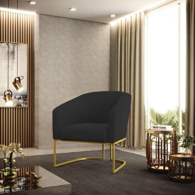 Kit 02 Poltronas Stella Veludo Base Metálica Industrial Dourado - D'rossi Cor Preto